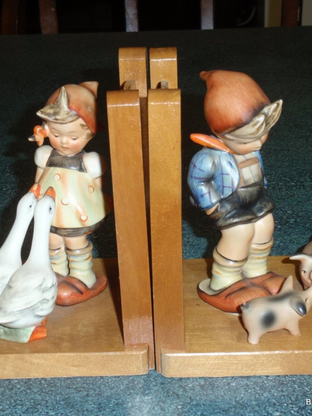 1950s "Farm Boy" "Goose Girl" Goebel Hummel Bookends #60A #60B TMK2 - FULL BEE!